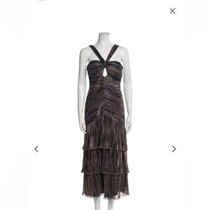 SAYLOR Navy and Gold Tiered Midi Dress